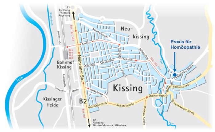 Übersichtskarte Kissing: Standort Praxis für Homöopathie • Lars Broder Stange
